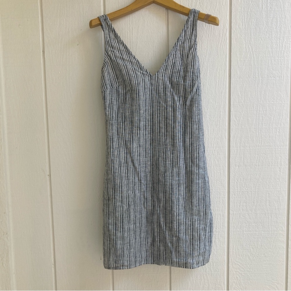 Linen Cotton Blend Striped Mini Dress XS